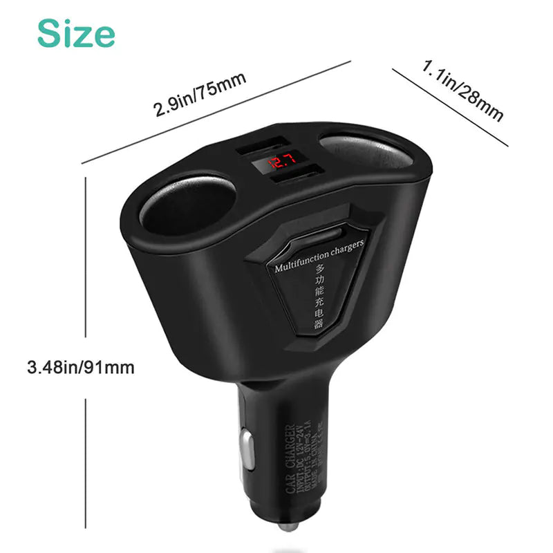 Car Charger with 4 USB Fast Charging Ports and Display