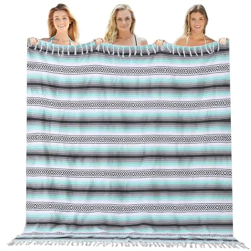 Mexican Serape Throw Blanket – Lightweight XL Outdoor, Picnic, Beach & Camping Blanket (60" x 78", Mint)