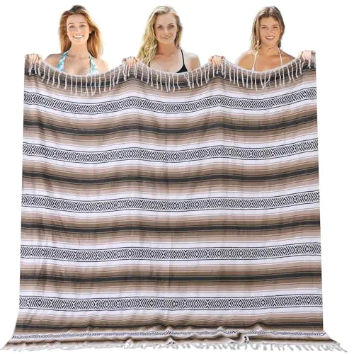 Mexican Serape Throw Blanket – Lightweight XL Outdoor, Picnic, Beach & Camping Blanket (60" x 78", Mint)