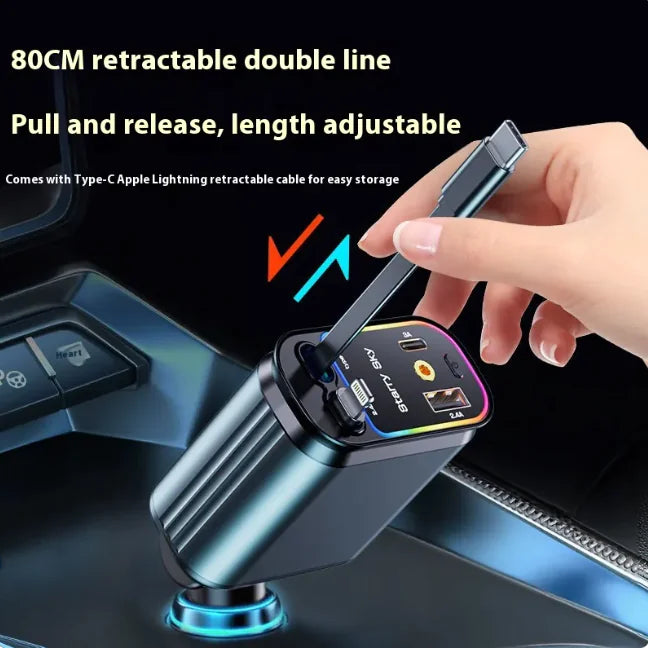 Starry Sky Flexible Wire Car Charger, 120W Fast Charging (Type-C & Apple Compatible)